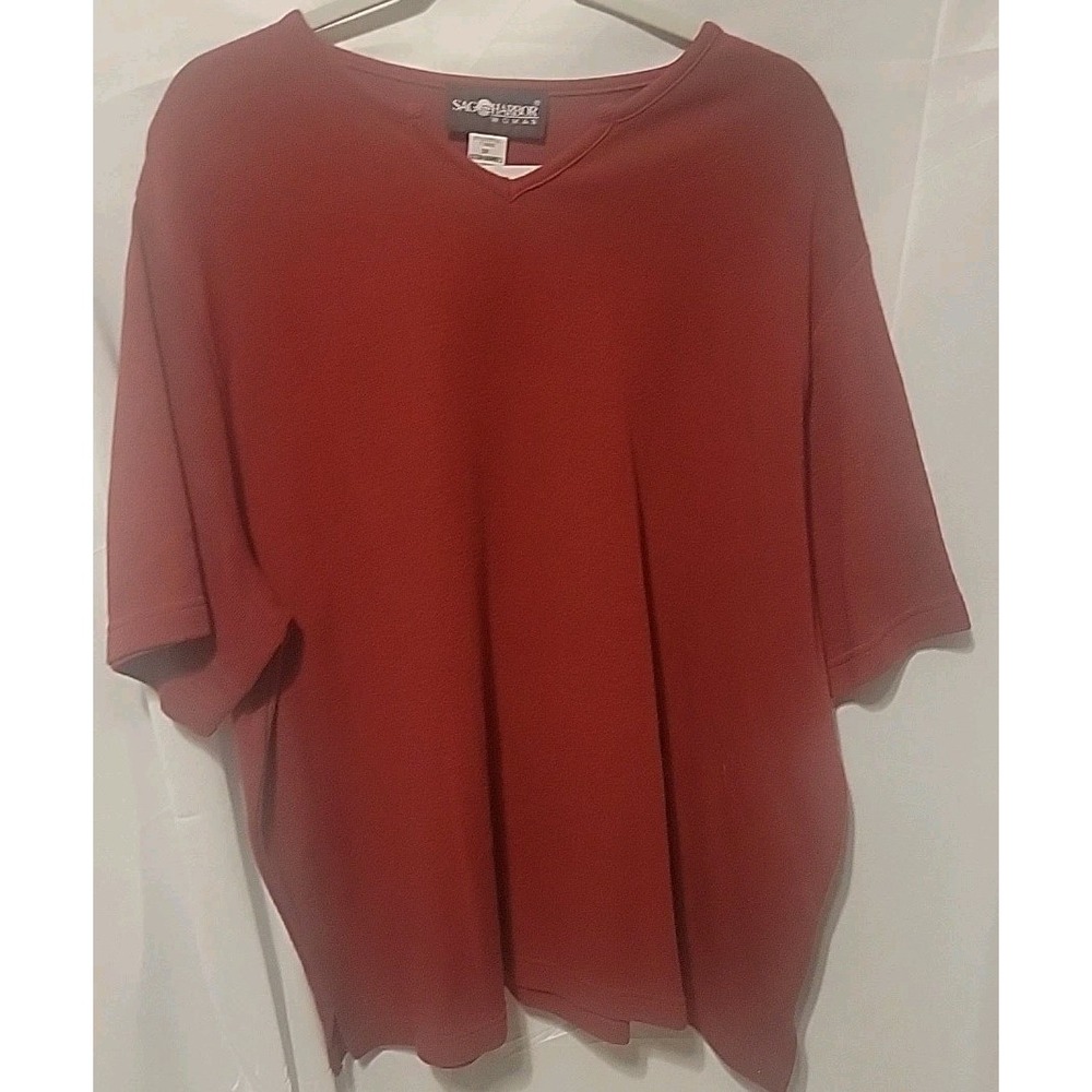 Sag‎ Harbor red matelic Pullover Short Sleeve Sweater Women's Size 3X Maroon